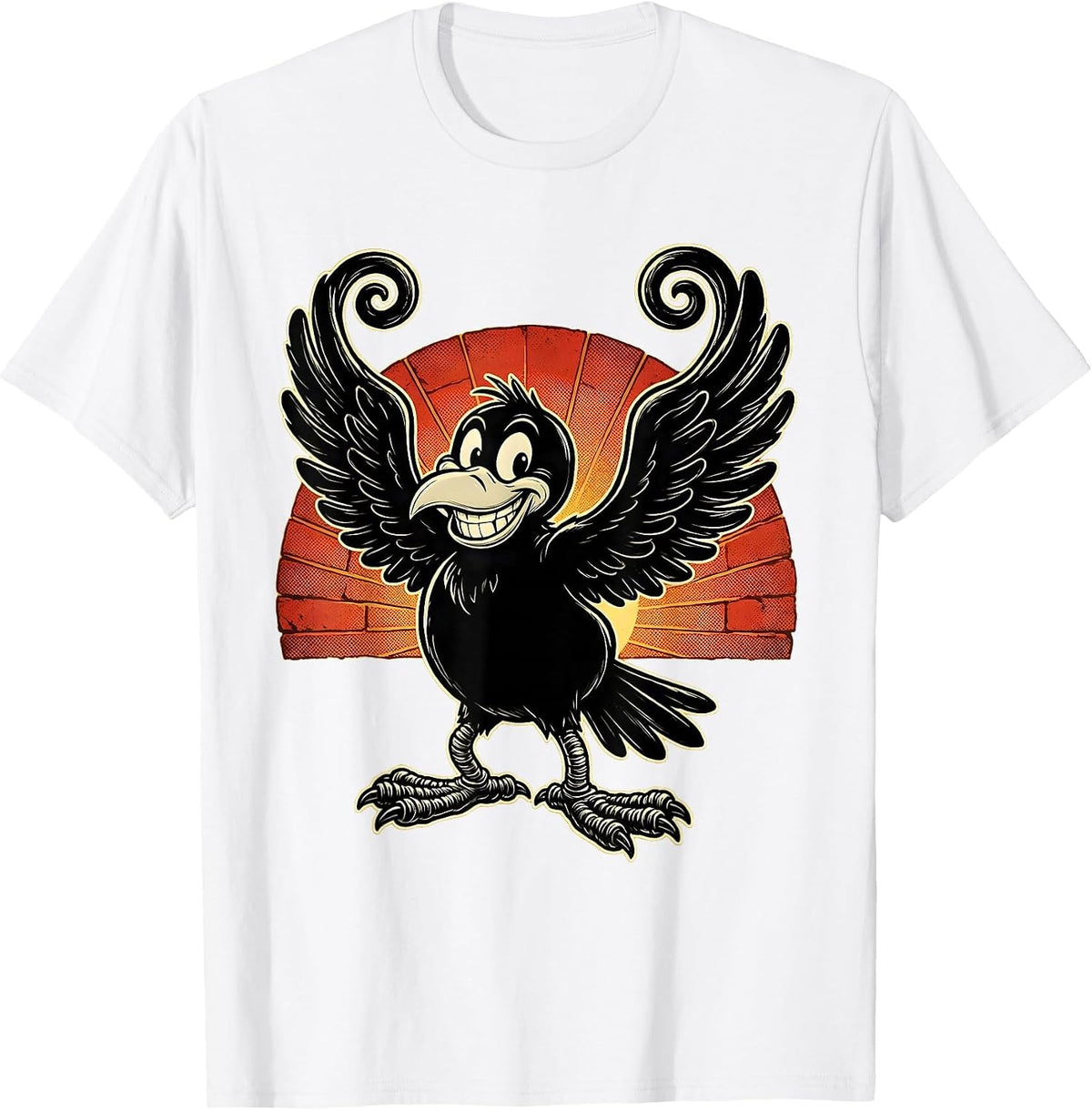 Men's Crow Wings Spread Sunset Horizon Graphic T-Shirt - White