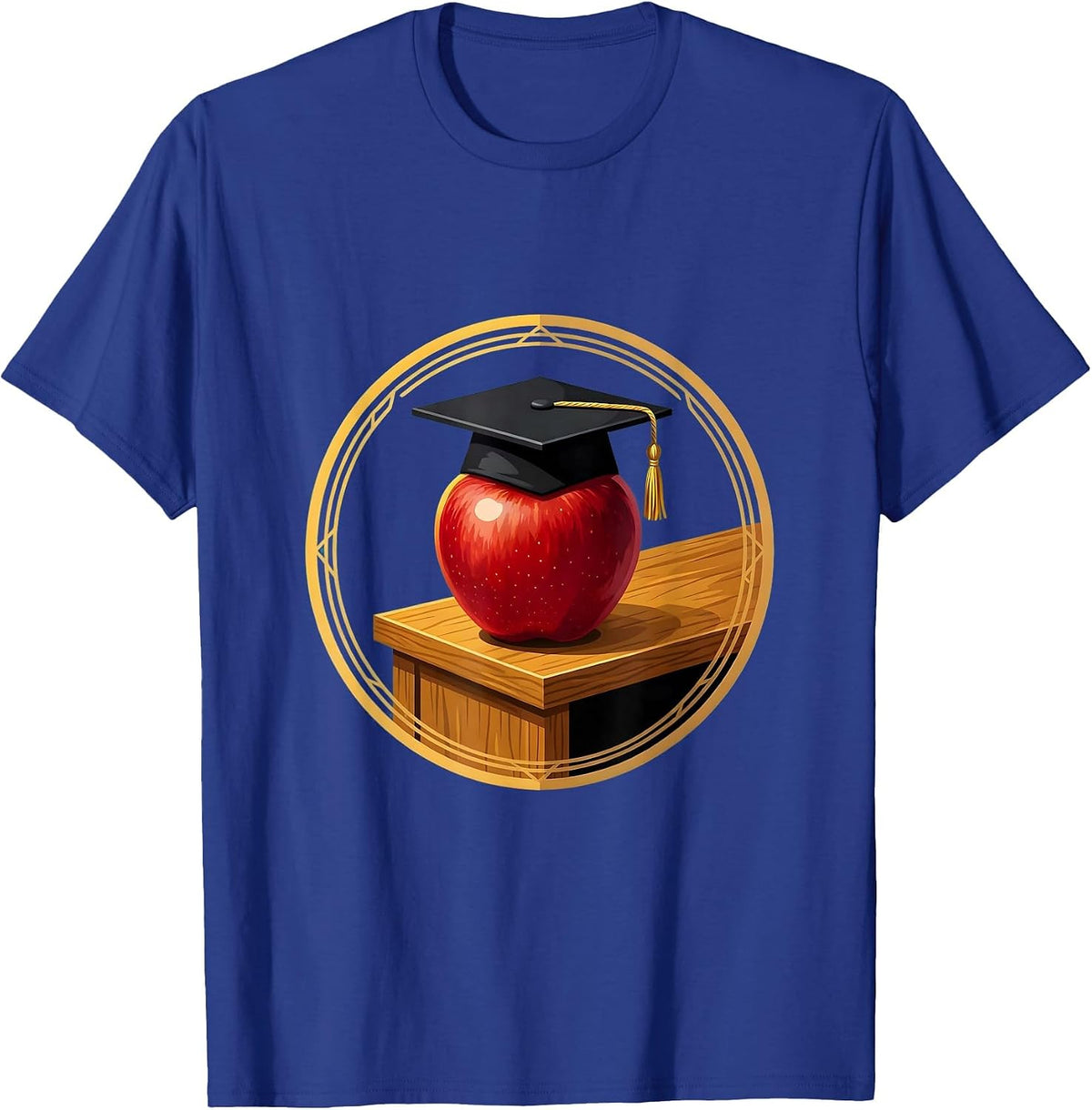 Preschool Teacher Apple Graduation Cap Desk Design T-Shirt - Royal Blue