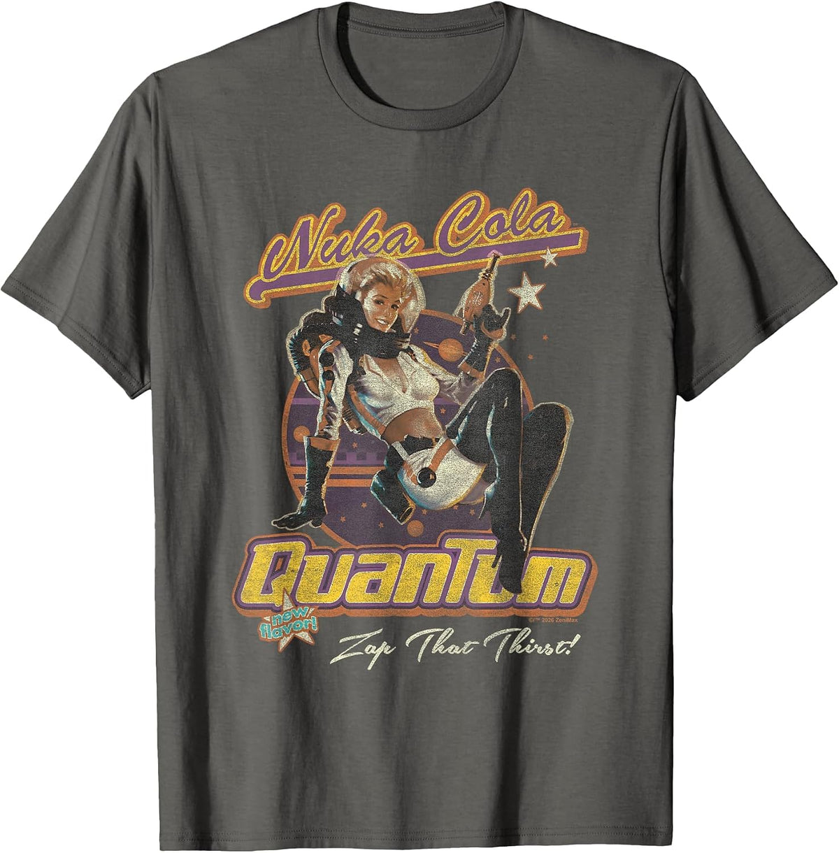 Fallout Video Game Nuka Cola Quantum Vintage Pin-Up Logo T-Shirt - Asphalt Grey