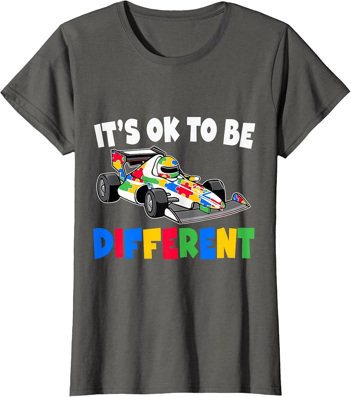 Racing Autism It's Ok to Be Different Autism Race Car T-Shirt - Asphalt Grey