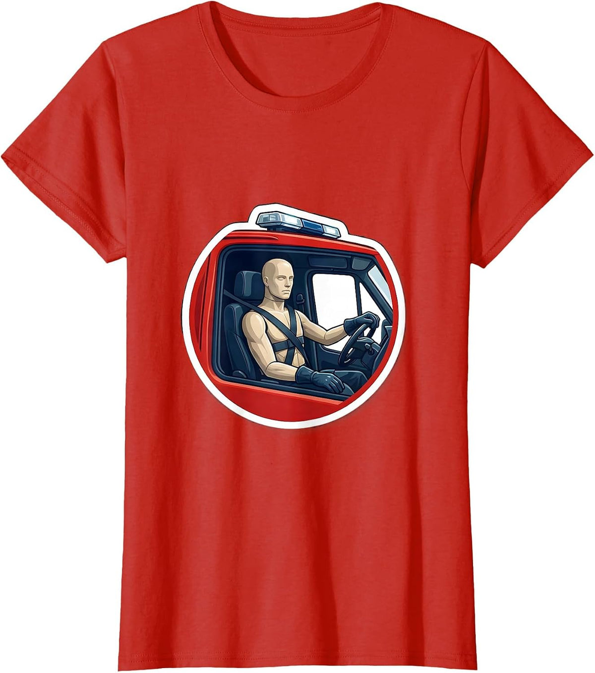 Women's Ambulance Cab Calm Medic Sticker Style EMT Paramedic T-Shirt - Red