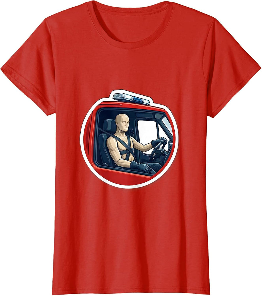 Women's Ambulance Cab Calm Medic Sticker Style EMT Paramedic T-Shirt - Red