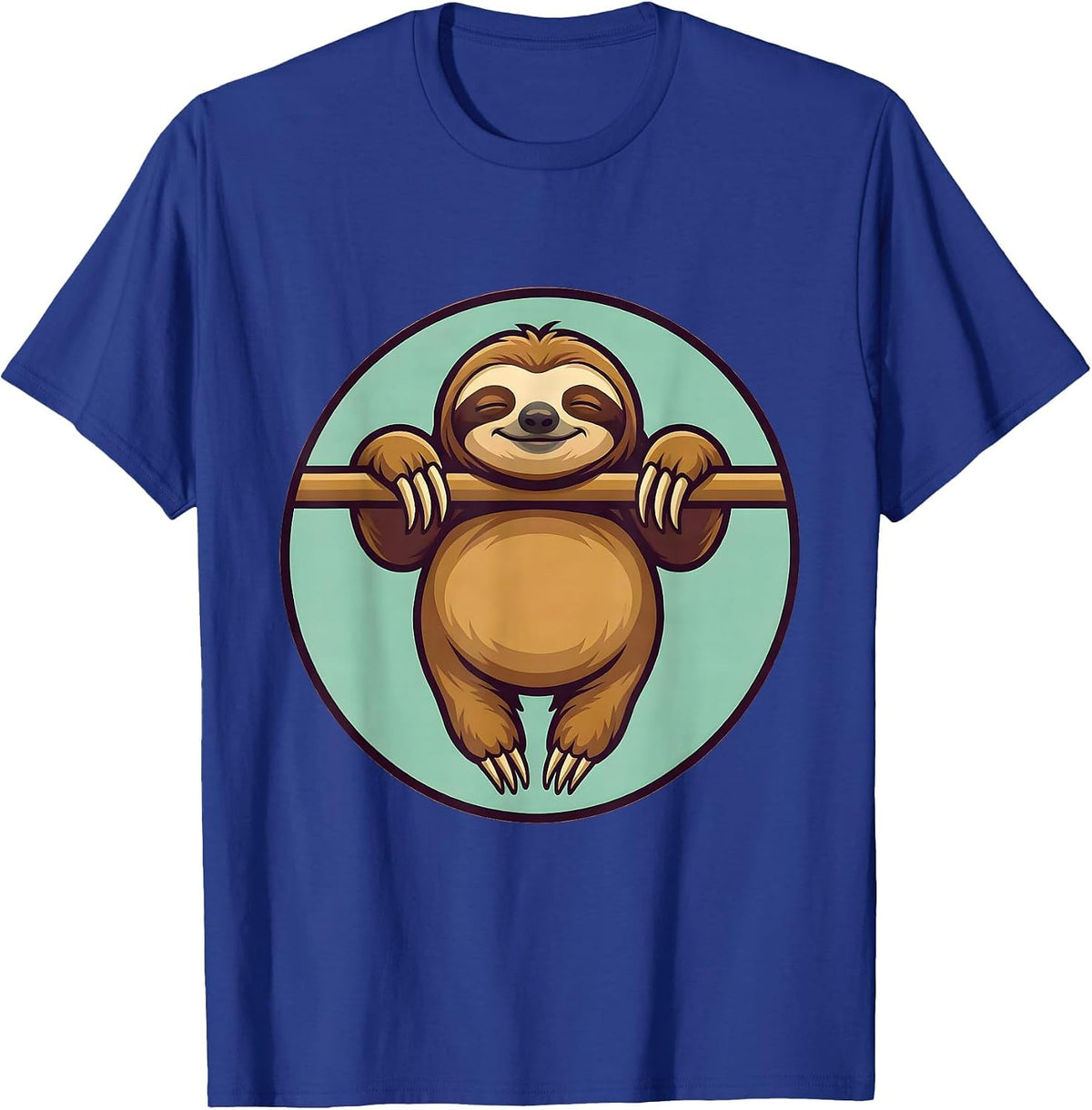 Lazy Sloth Pull-Up Bar Funny Workout Graphic T-Shirt - Royal Blue
