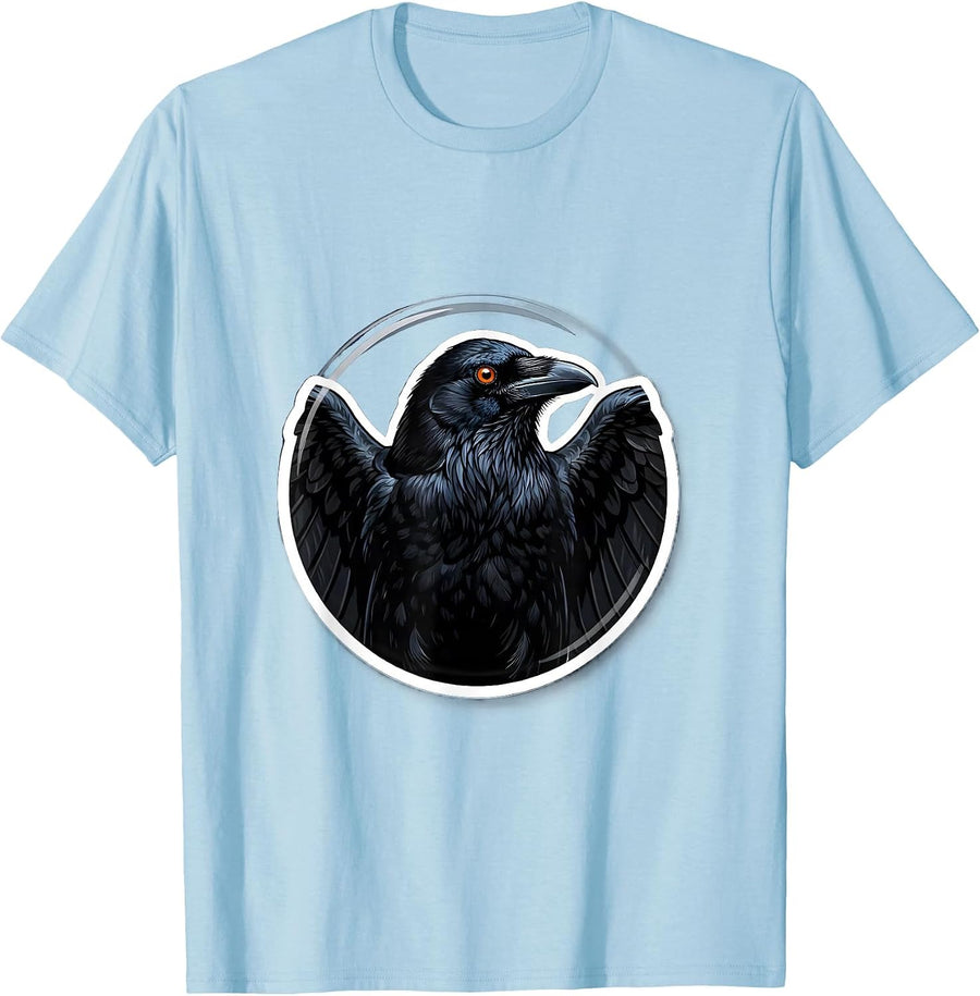 Men's Crow With Glowing Eye In Darkness Illustration T-Shirt - Baby Blue