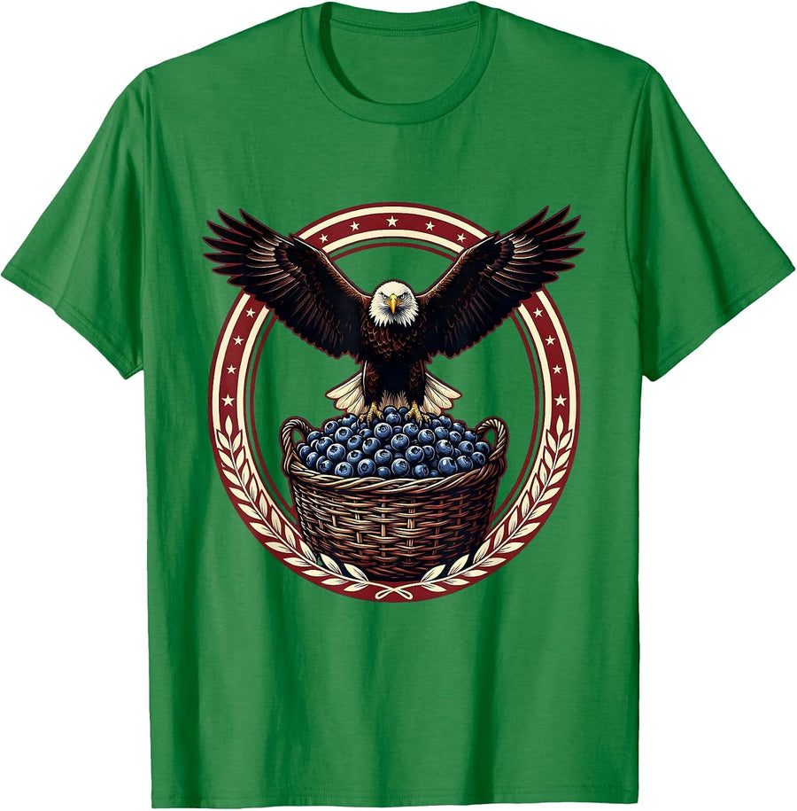 Men's Bald Eagle Blueberry Basket Patriotic Graphic T-Shirt - Kelly Green
