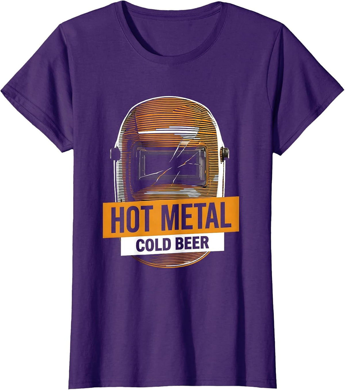 Women's Hot Metal Cold Beer Welder Graphic Design T-Shirt - Purple