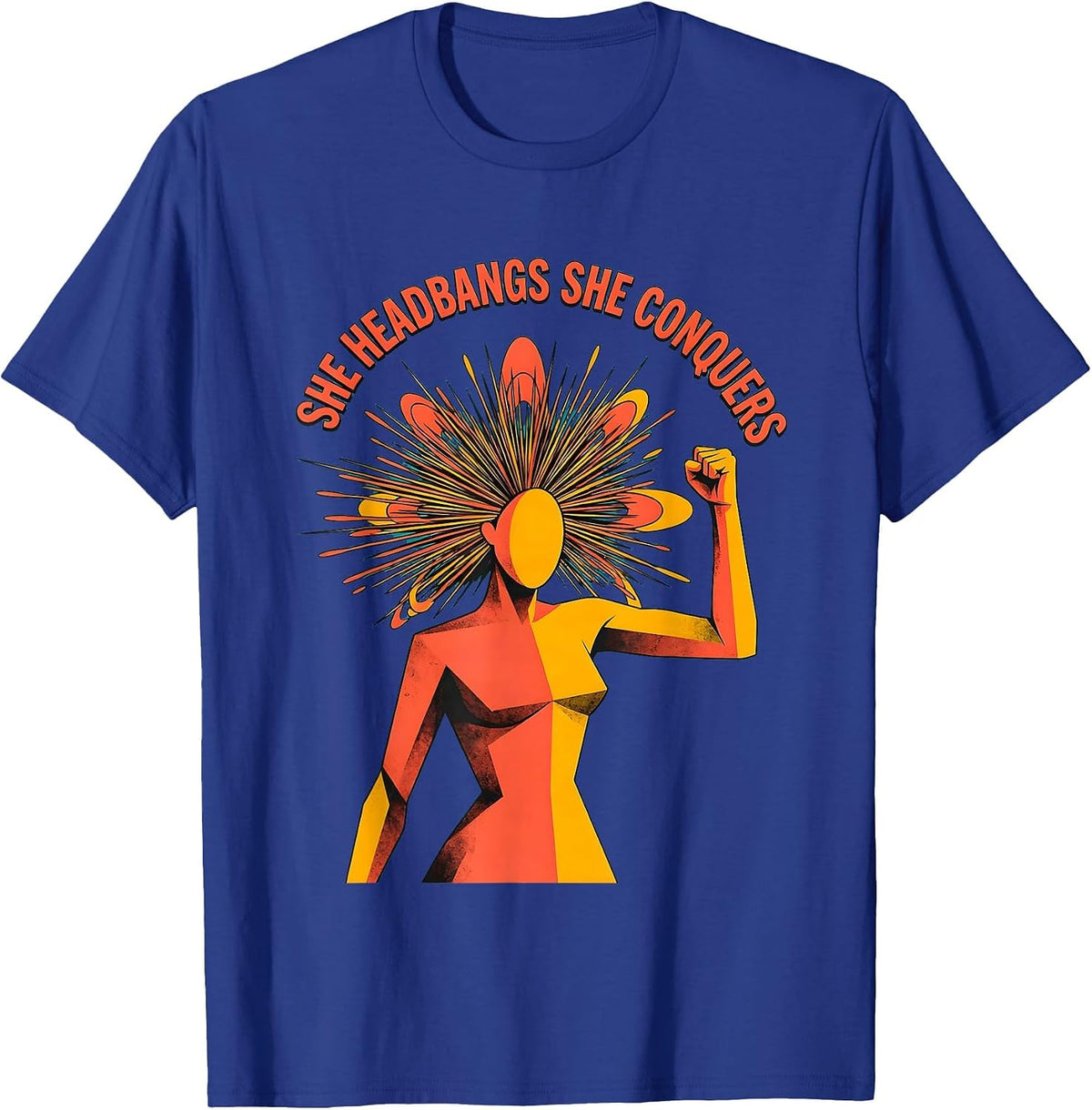 She Headbangs She Conquers Rock Music Design T-Shirt - Royal Blue