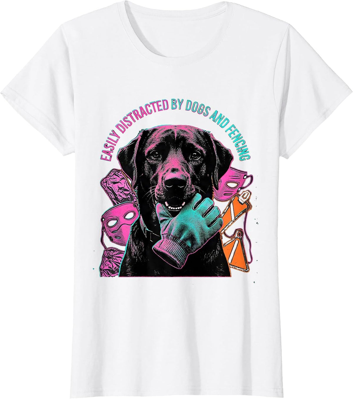 Women's Easily Distracted By Dogs And Fencing Funny Dog Lover Humor T-Shirt - White