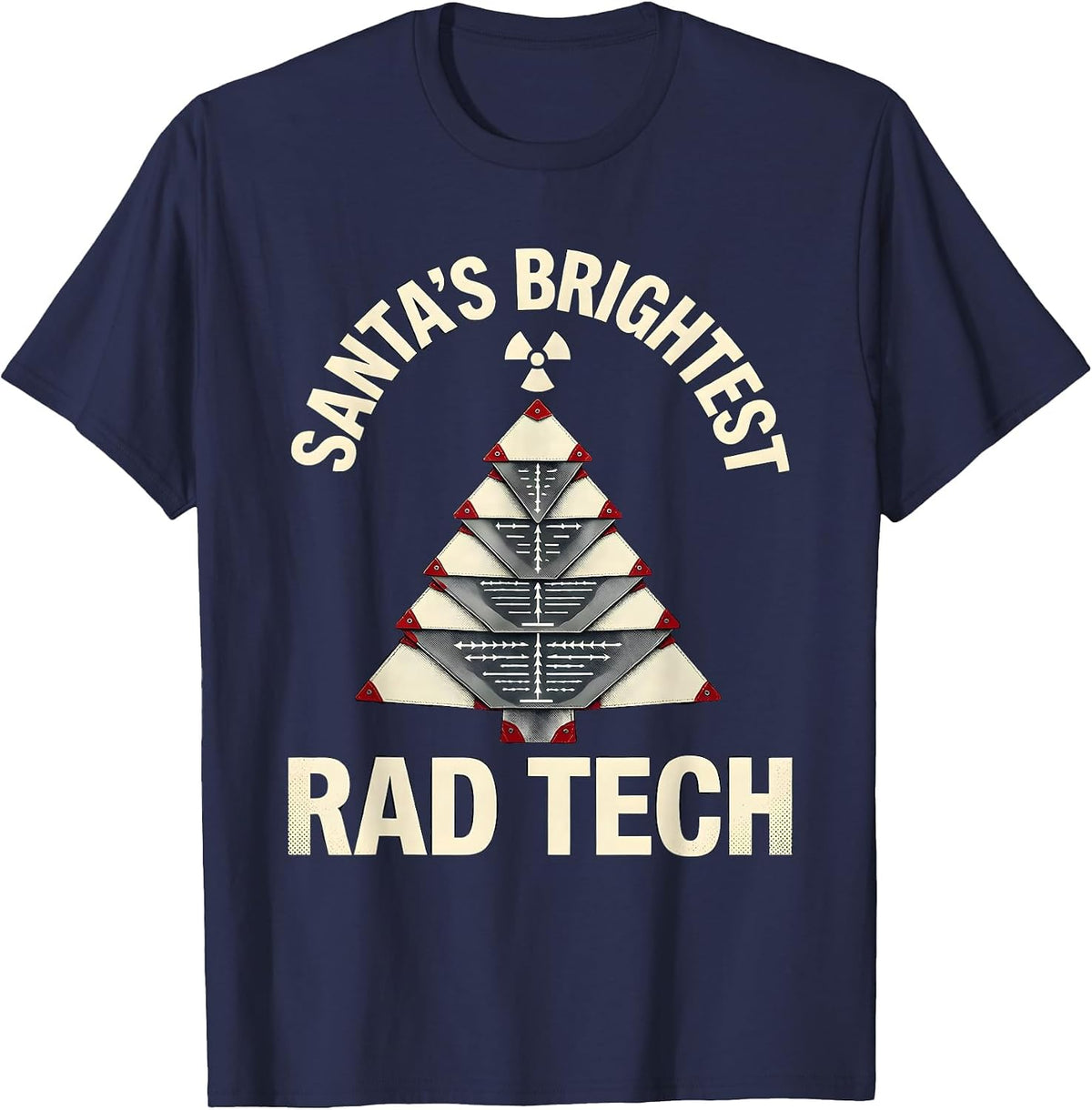 Men's Santa's Brightest Rad Tech Funny Radiology Tech Christmas T-Shirt - Navy Blue