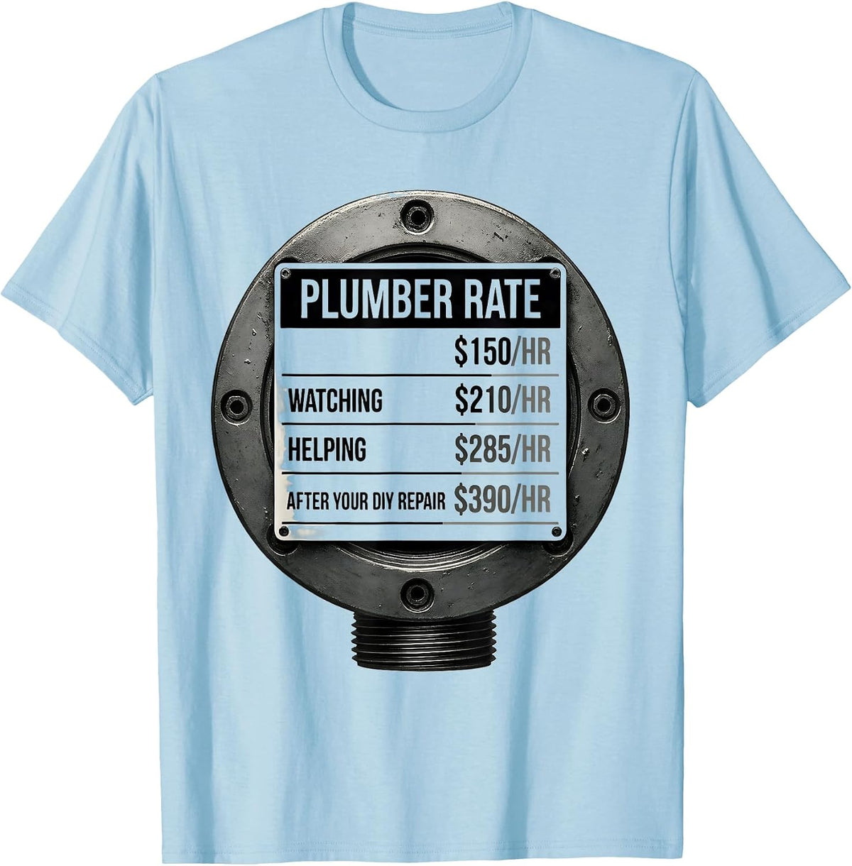 Men's Funny Plumber Hourly Rate Occupational Humor T-Shirt - Baby Blue