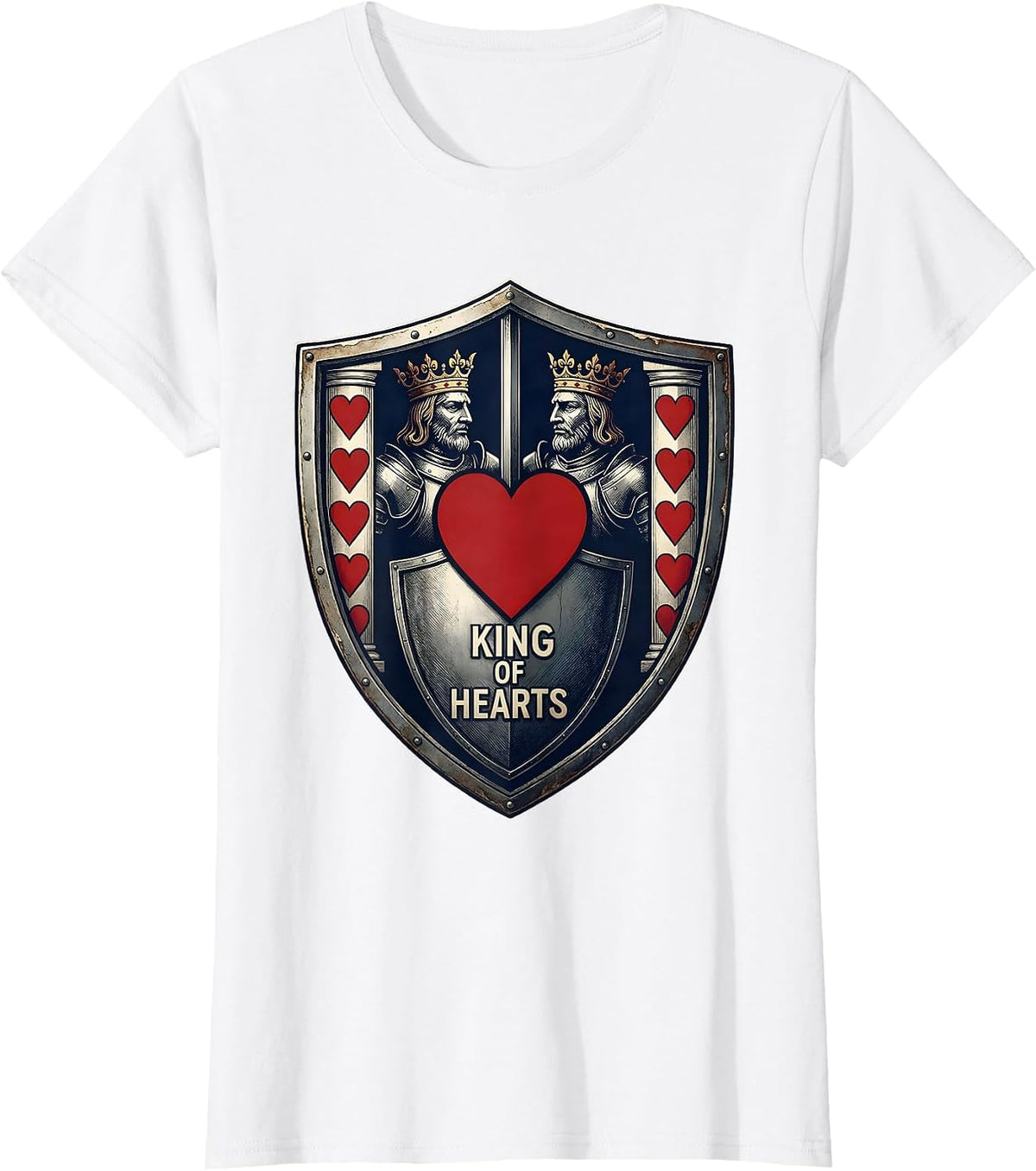 Women's King of Hearts Emblem Poker Player Casino Night Costume T-Shirt - White