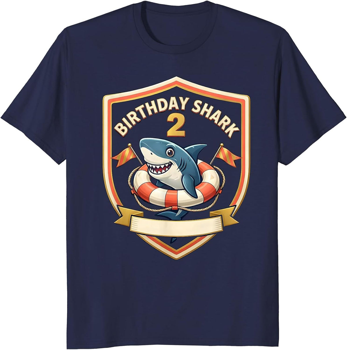 Men's Birthday Shark 2 Playful Whale Marine Animal Toddler Party T-Shirt - Navy Blue