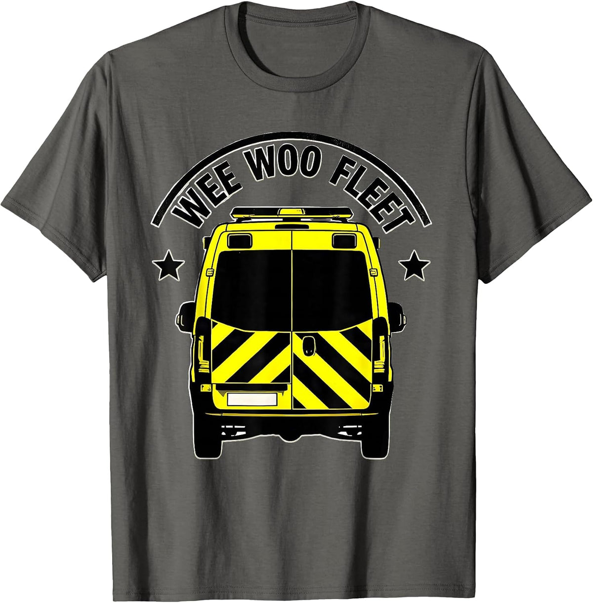 Men's Wee Woo Fleet Stencil EMS Paramedic EMT Gag Humor T-Shirt - Asphalt Grey