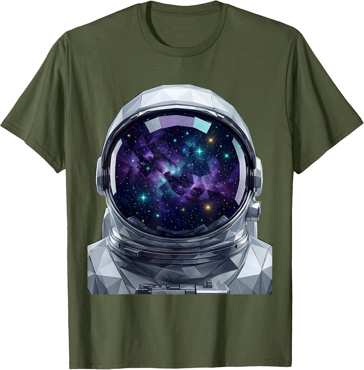 Astronaut Helmet Galaxy Visor Reflection Design T-Shirt - Olive Green