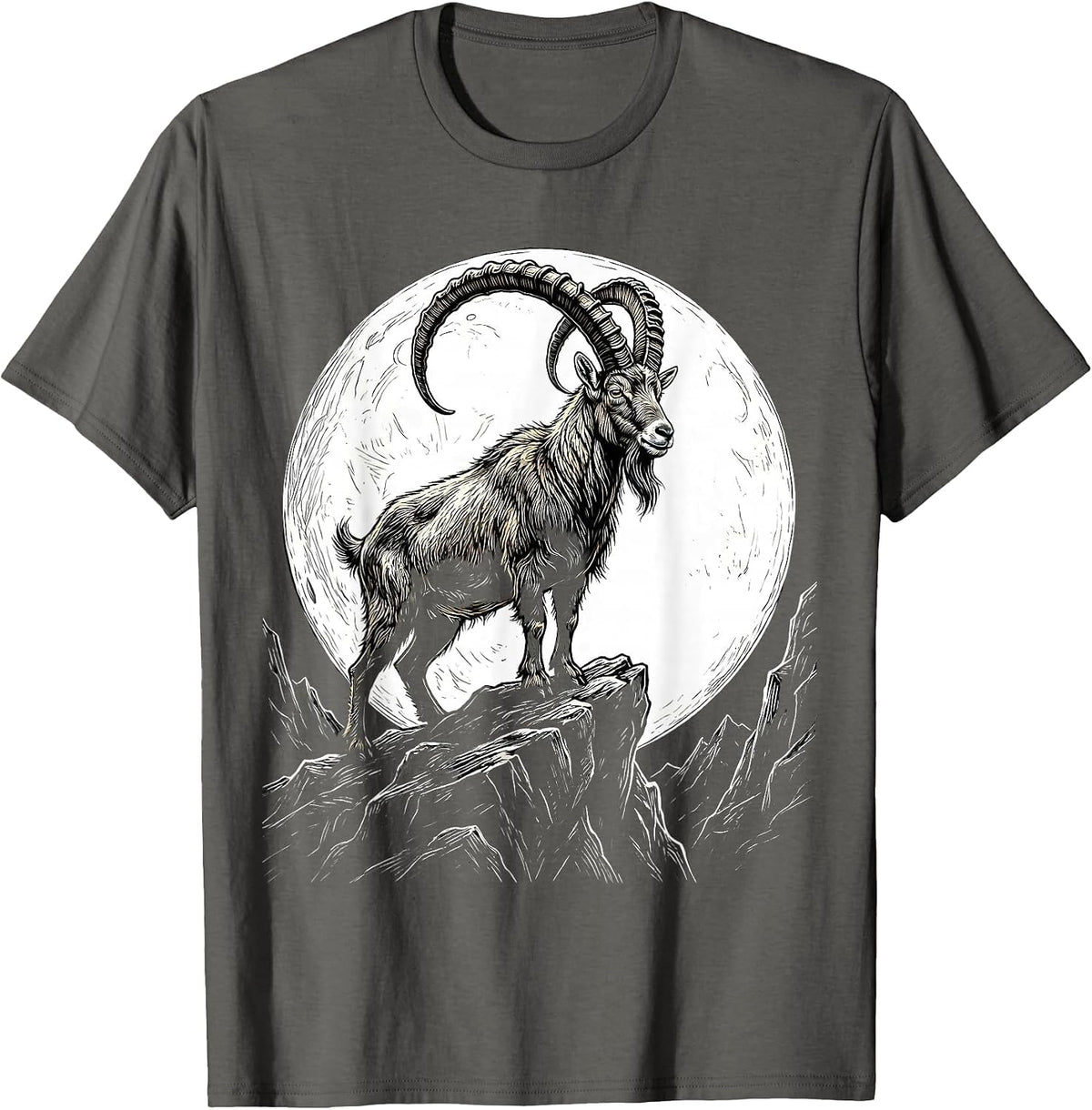 Men's Goat Silhouette Full Moon Graphic Design T-Shirt - Asphalt Grey