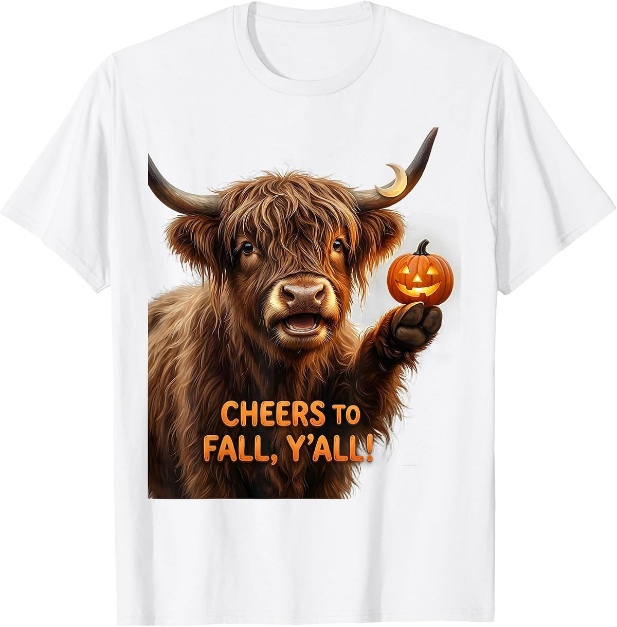 Men's Cheers To Fall, Y'all! Funny Highland Cow Halloween Pun T-Shirt - White