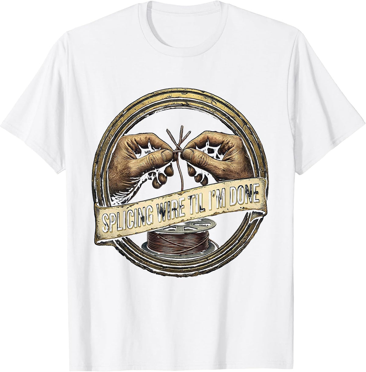 Men's Splicing Wire Til I'm Done Funny Electrician Skeleton Humor T-Shirt - White