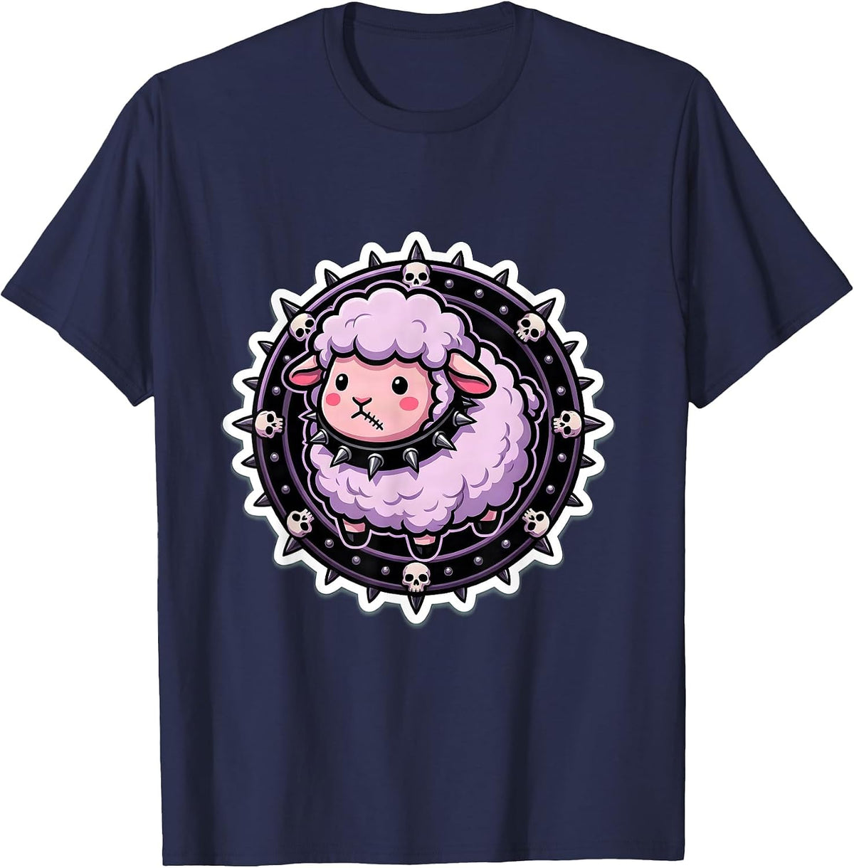 Men's Cute But Dangerous Lamb Spiked Collar Graphic T-Shirt - Navy Blue