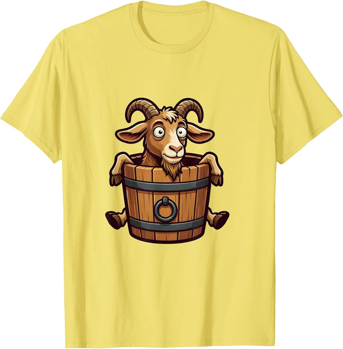 Men's Derpy Goat Stuck in a Bucket Funny Illustration T-Shirt - Lemon Yellow