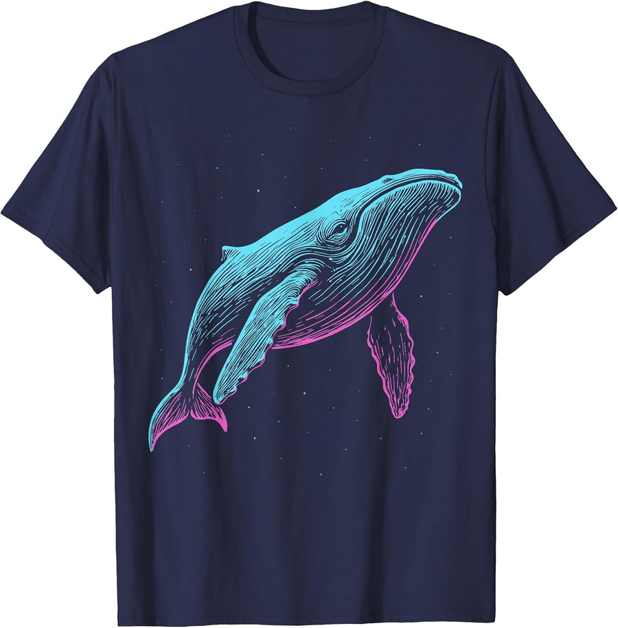 Blue Whale Illustration Colorful T-Shirt - Navy Blue