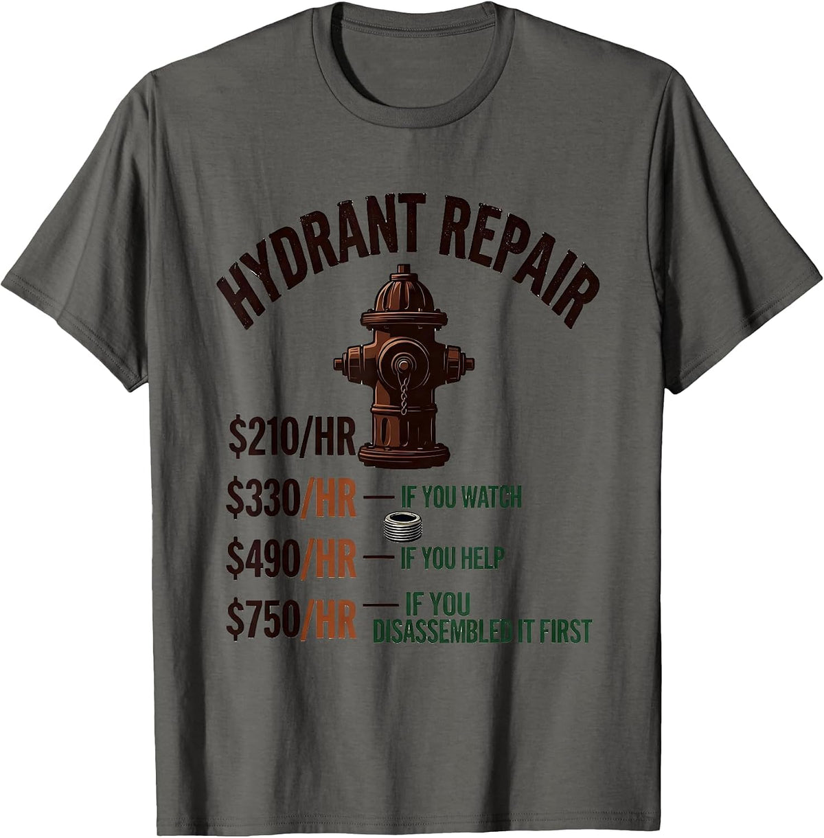 Hydrant Repair Funny Plumber Hourly Rate Vintage T-Shirt - Asphalt Grey