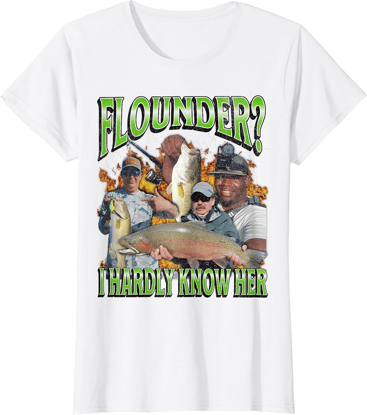 Flounder? I Hardly Know Her Funny Fishing Bootleg Graphic T-Shirt - White
