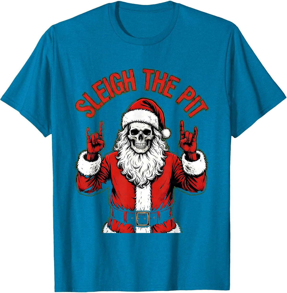 Sleigh The Pit Punk Metal Heavy Metal Christmas Santa T-Shirt - Sapphire Blue