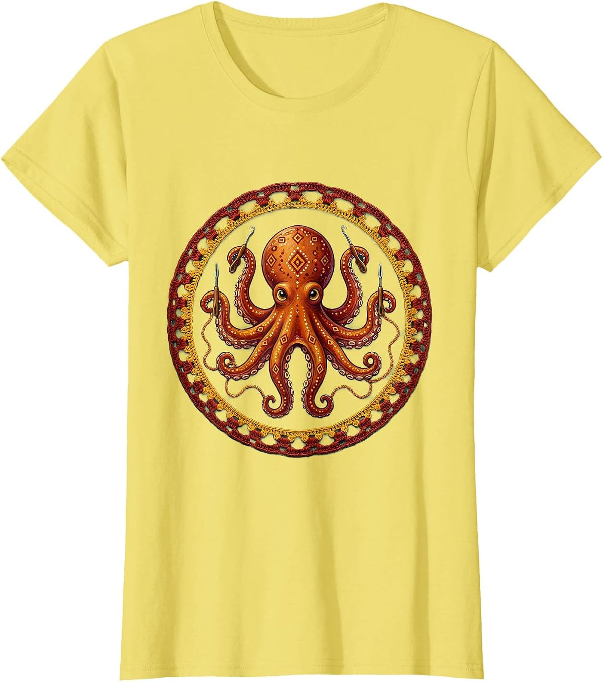 Octopus Crocheting With All Eight Arms T-Shirt - Lemon Yellow
