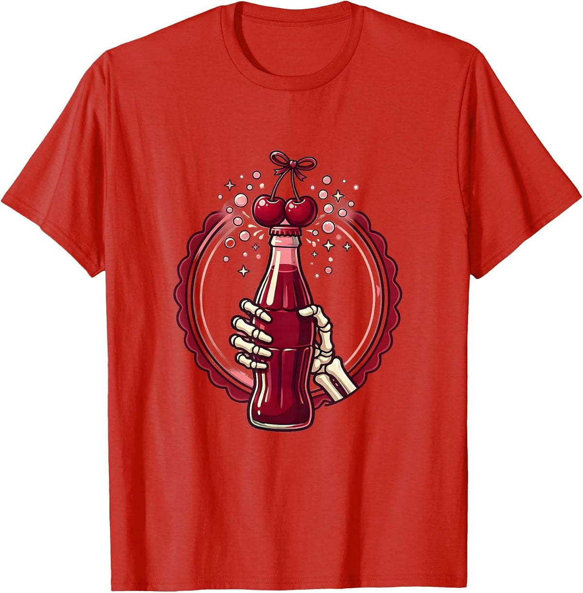 Men's Skeletal Hand Gripping Fizzing Soda Bottle T-Shirt - Red