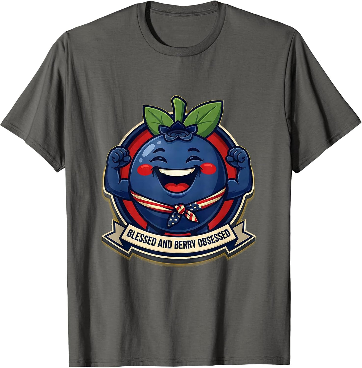Men's Blessed and Berry Obsessed Red White and Blueberries T-Shirt - Asphalt Grey