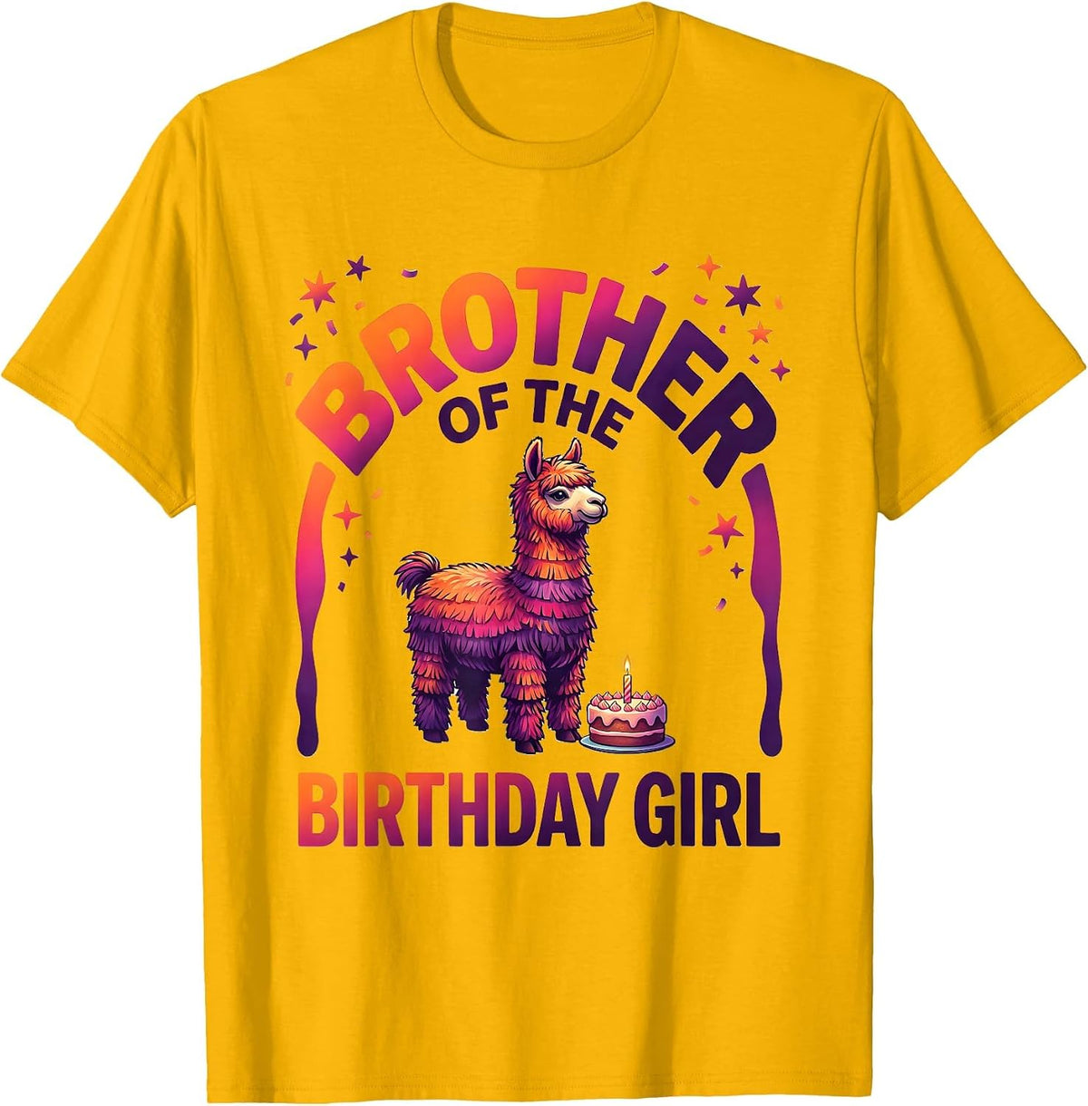 Brother Of The Birthday Girl Funny Llama Piñata Party T-Shirt - Golden Yellow