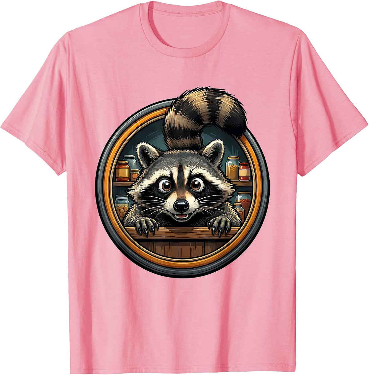 Men's Glowing Eyes Raccoon in the Dark Pantry T-Shirt - Pink