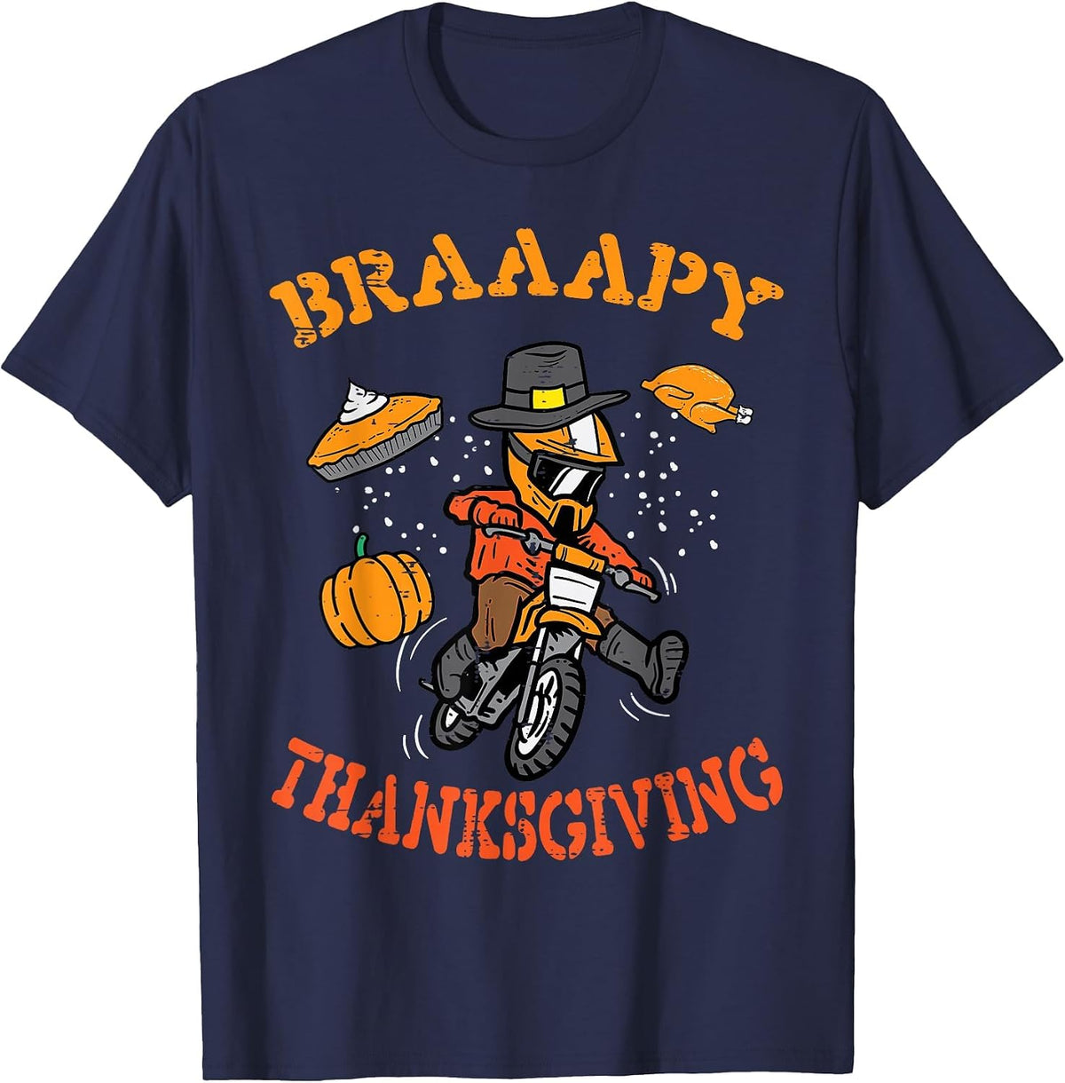 Braaapy Thanksgiving Motocross Dirt Bike Biker Men Boys Kids T-Shirt - Navy Blue