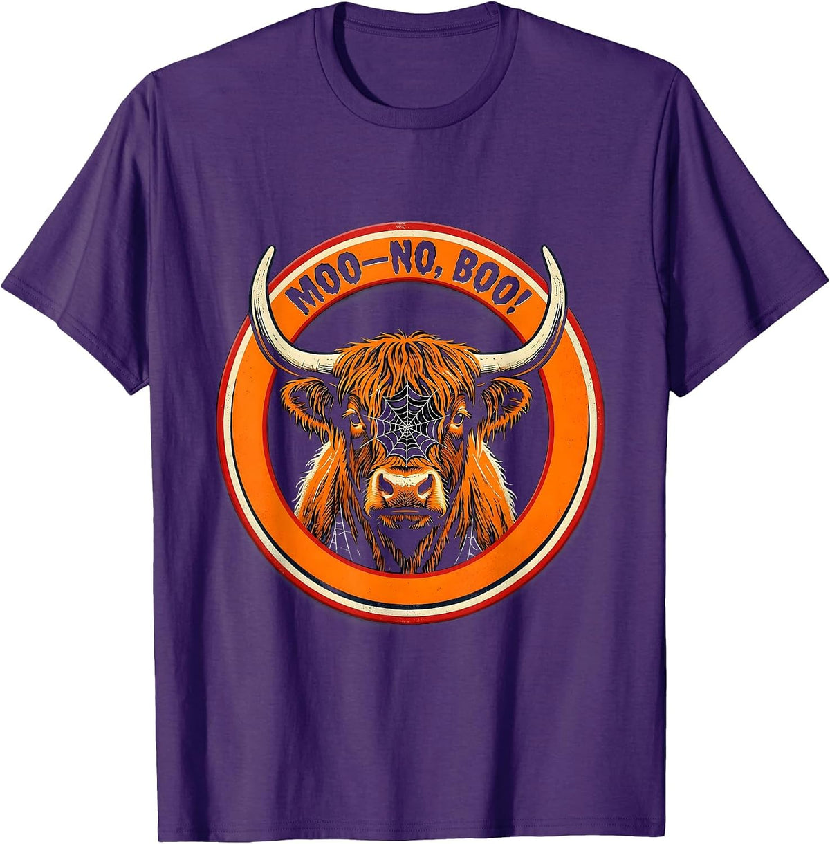 Men's Moo—No, Boo! Whimsical Highland Cow Halloween Humor T-Shirt - Purple