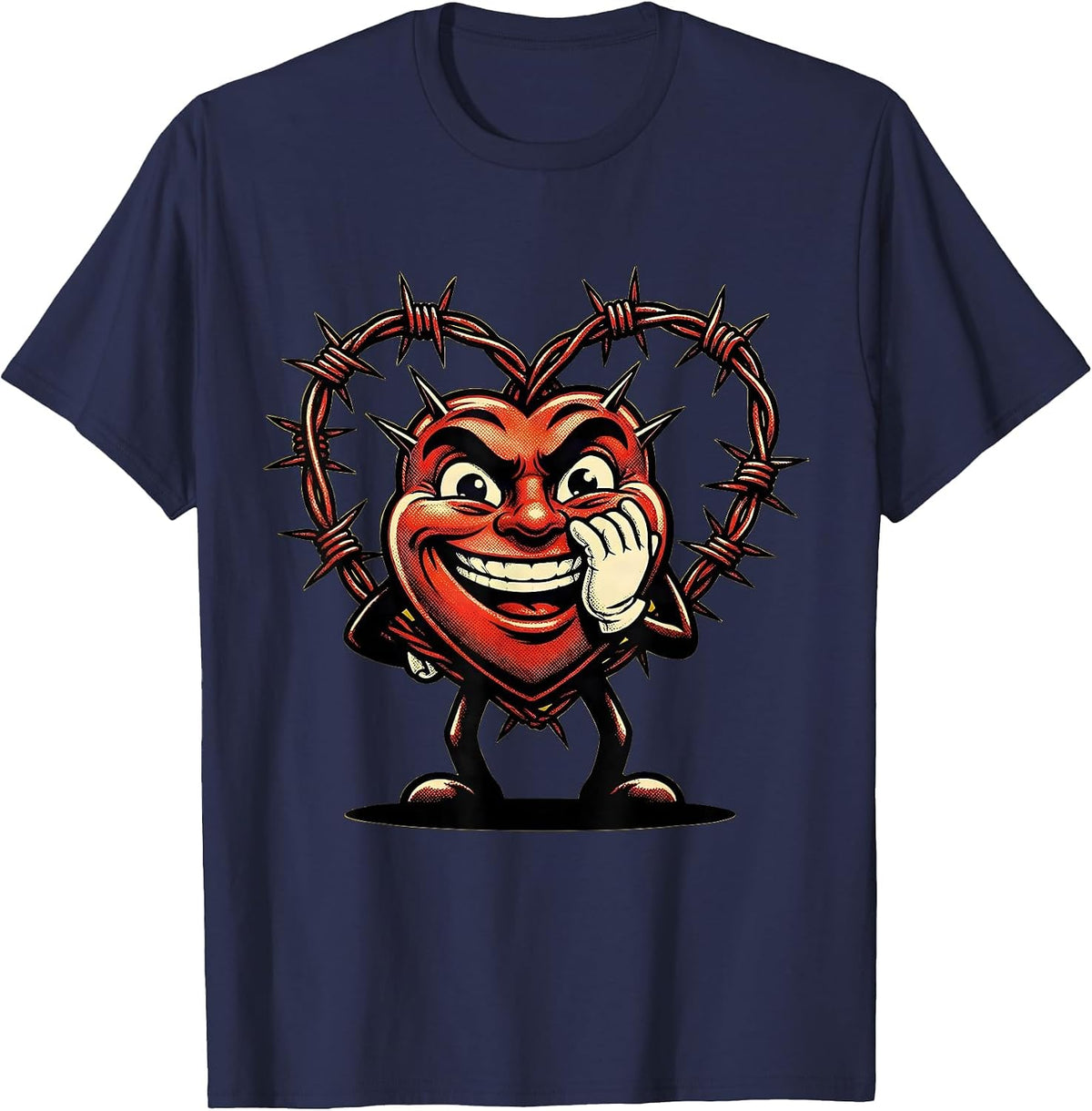 Barbed Wire Heart Graphic Design T-Shirt - Navy Blue