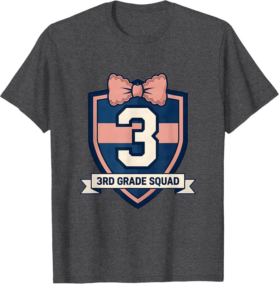 Men's 3rd Grade Squad Cute Coquette Back to School Grade Level T-Shirt - Dark Heather Grey