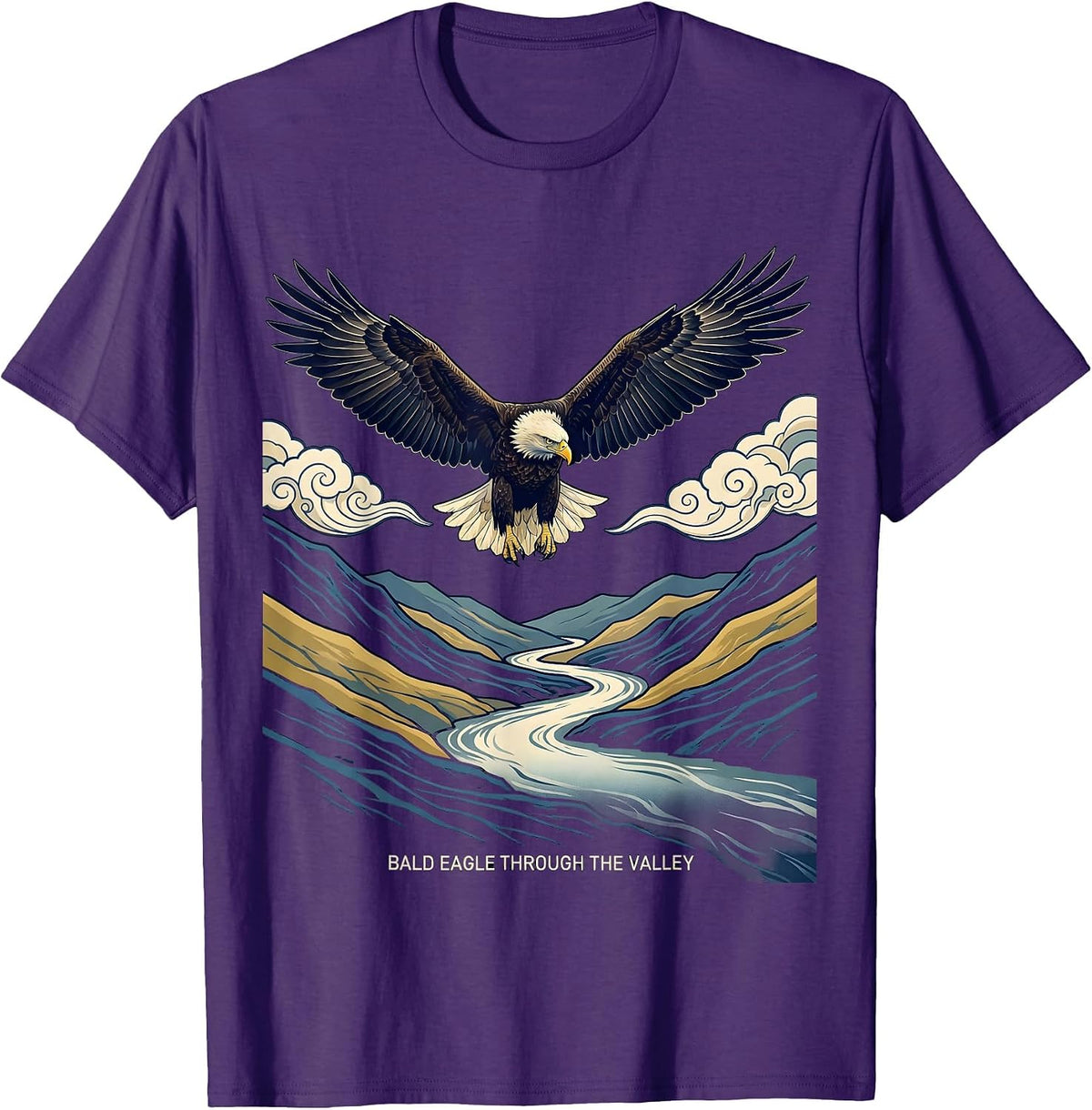 Bald Eagle Through The Valley Ukiyo-e Wildlife Nature Lover T-Shirt - Purple