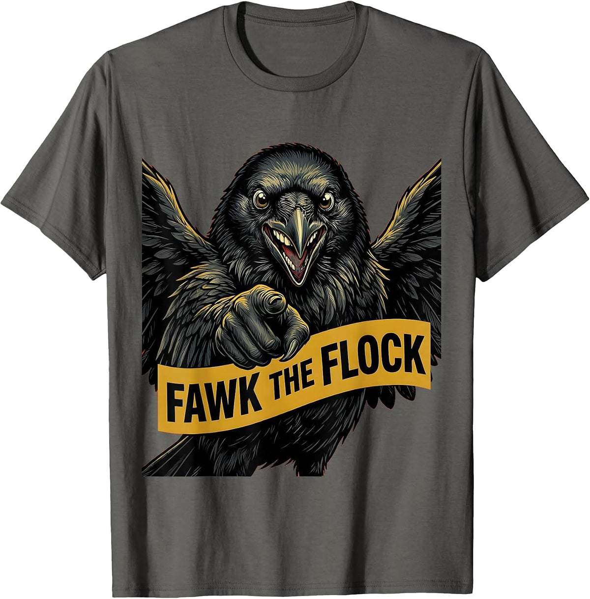 Men's Fawk the Flock Crow Rebel Graphic Design T-Shirt - Asphalt Grey