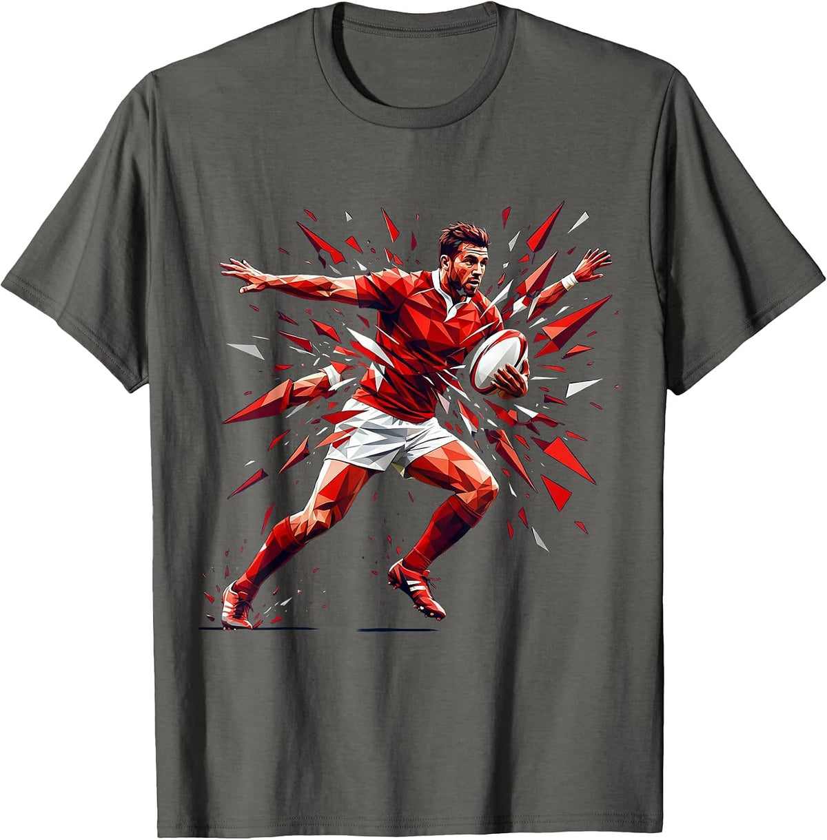 Rugby Player Spinning Out of Tackle Graphic T-Shirt - Asphalt Grey