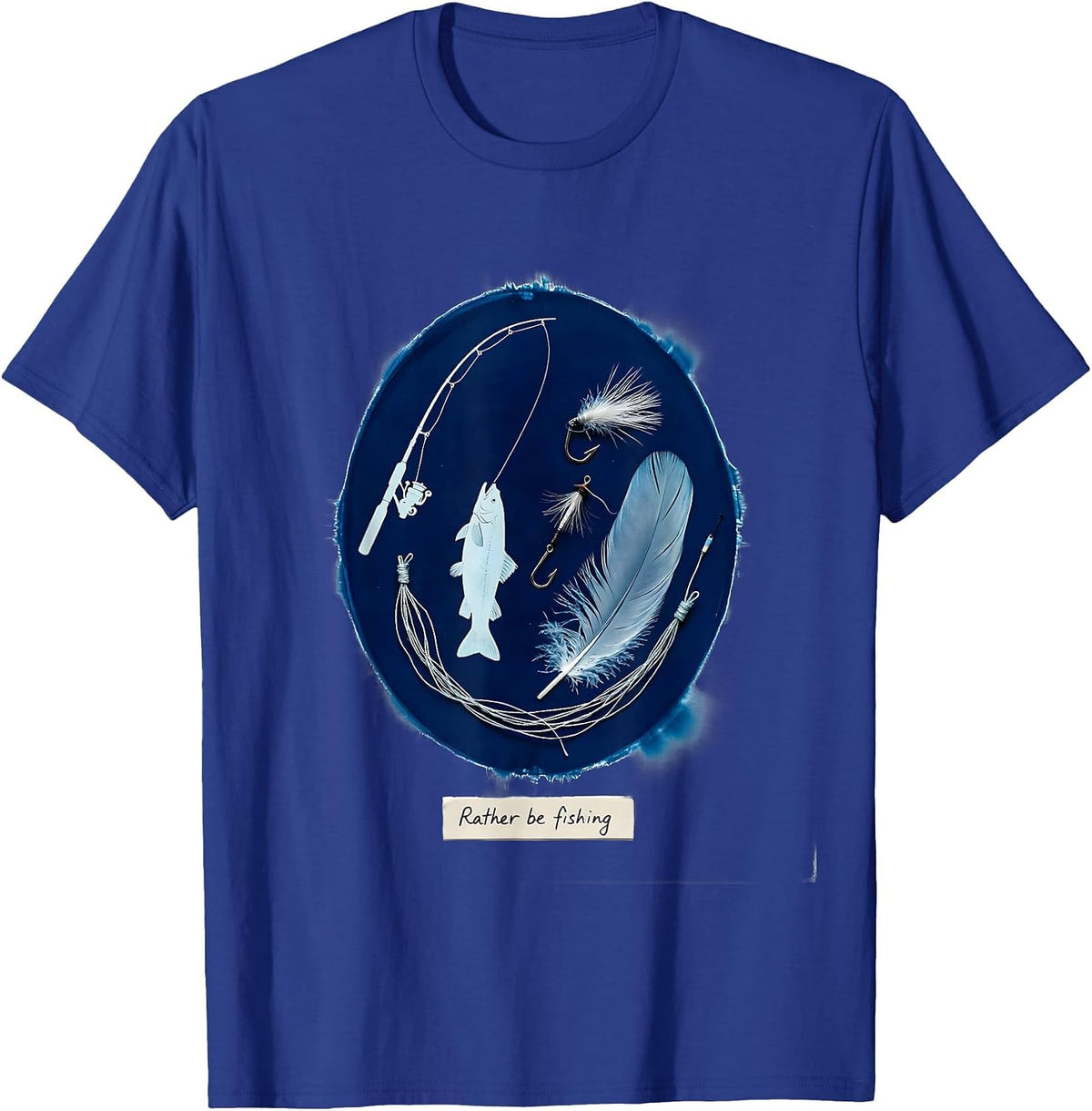 Men's Rather Be Fishing Outdoors Graphic Design T-Shirt - Royal Blue