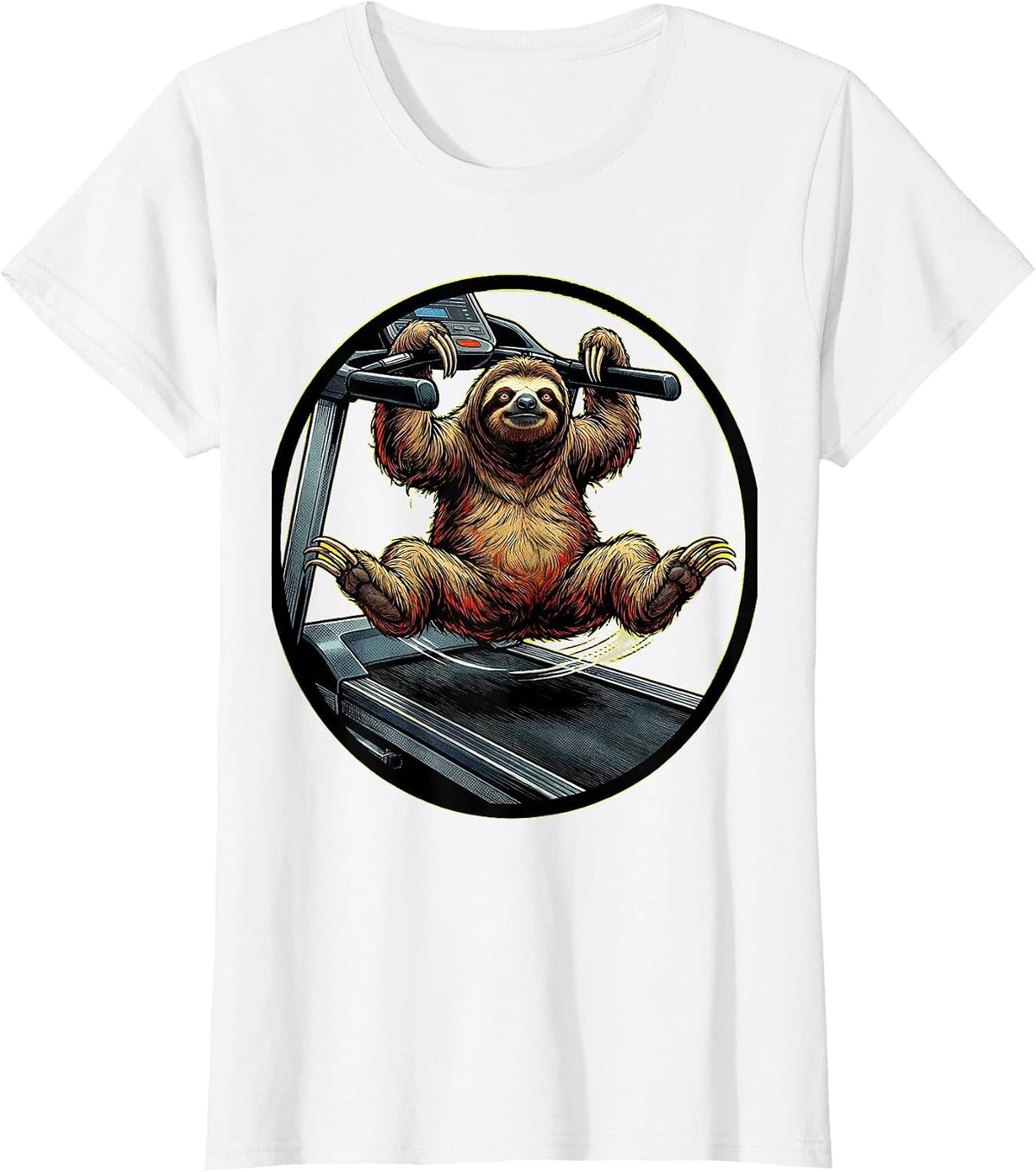 Funny Sloth Hanging On Treadmill Humor Graphic T-Shirt - White
