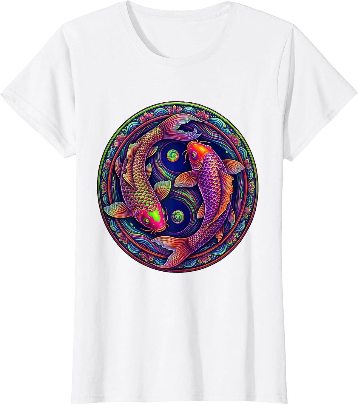 Koi Fish Yin Yang Balance Graphic Design T-Shirt - White