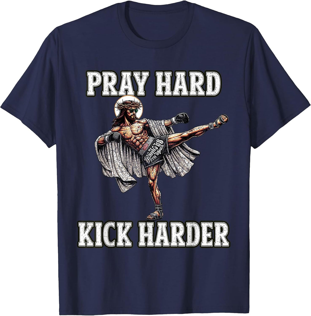 Funny Muay Thai Lord Jesus Thai Boxing Kickboxing Christian T-Shirt - Navy Blue