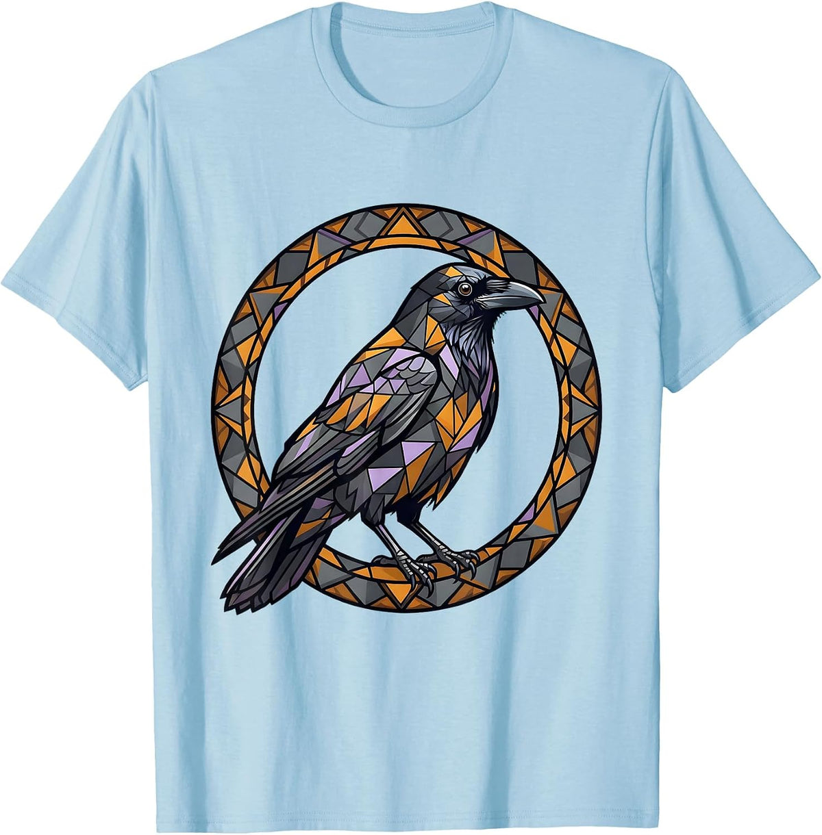 Men's Crow Geometric Tattoo Art Illustration T-Shirt - Baby Blue