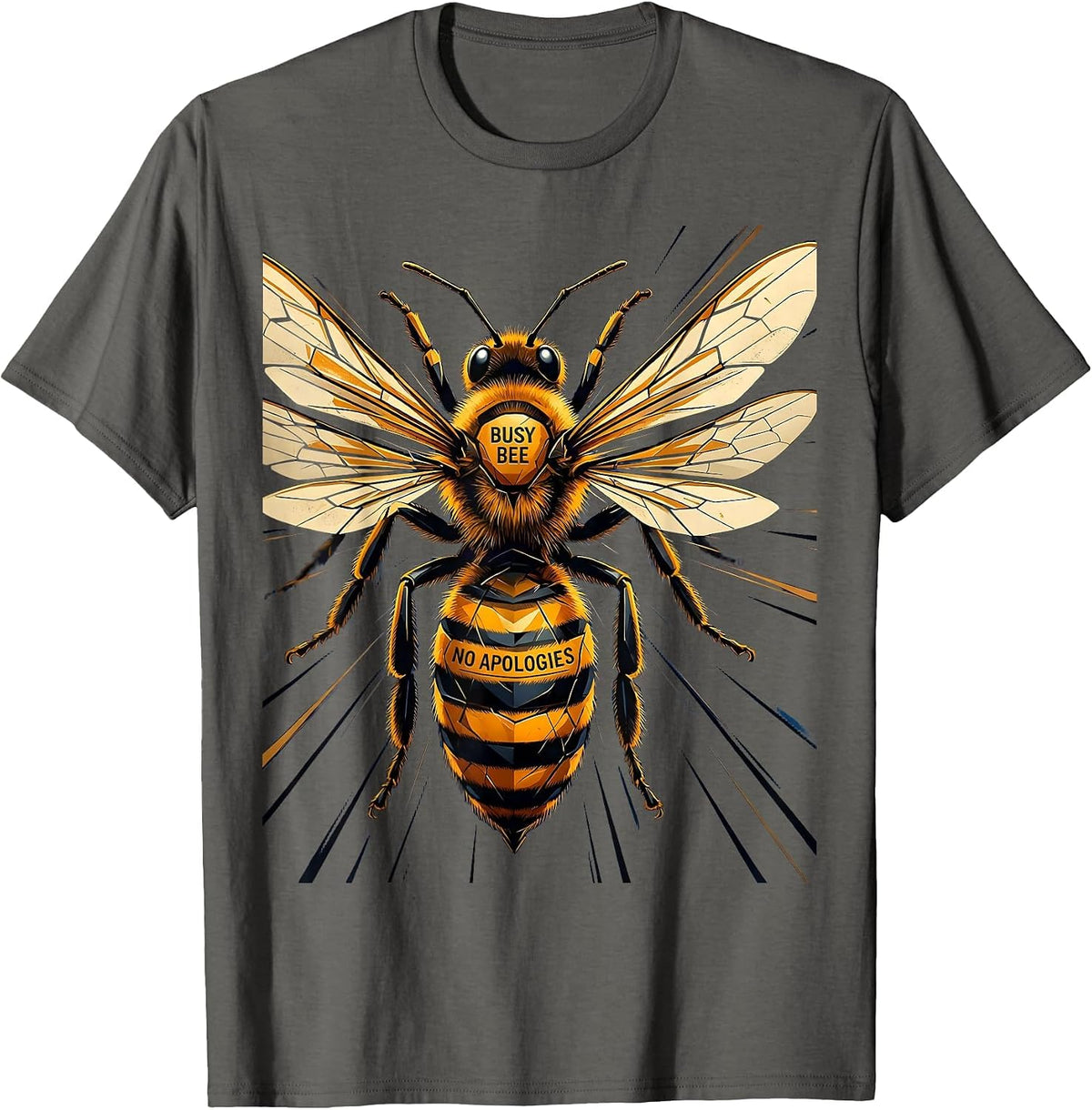 Men's Busy Bee No Apologies Bold Empowering Bee Design T-Shirt - Asphalt Grey