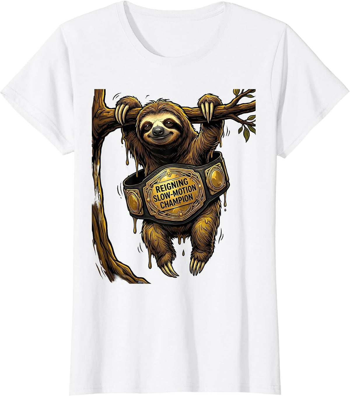 Reigning Slow-Motion Champion Funny Sloth Lover Humor Gift T-Shirt - White