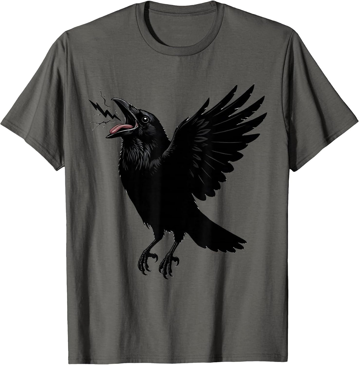 Men's Crow Mid-Caw Lightning Bolt Tongue Graphic T-Shirt - Asphalt Grey