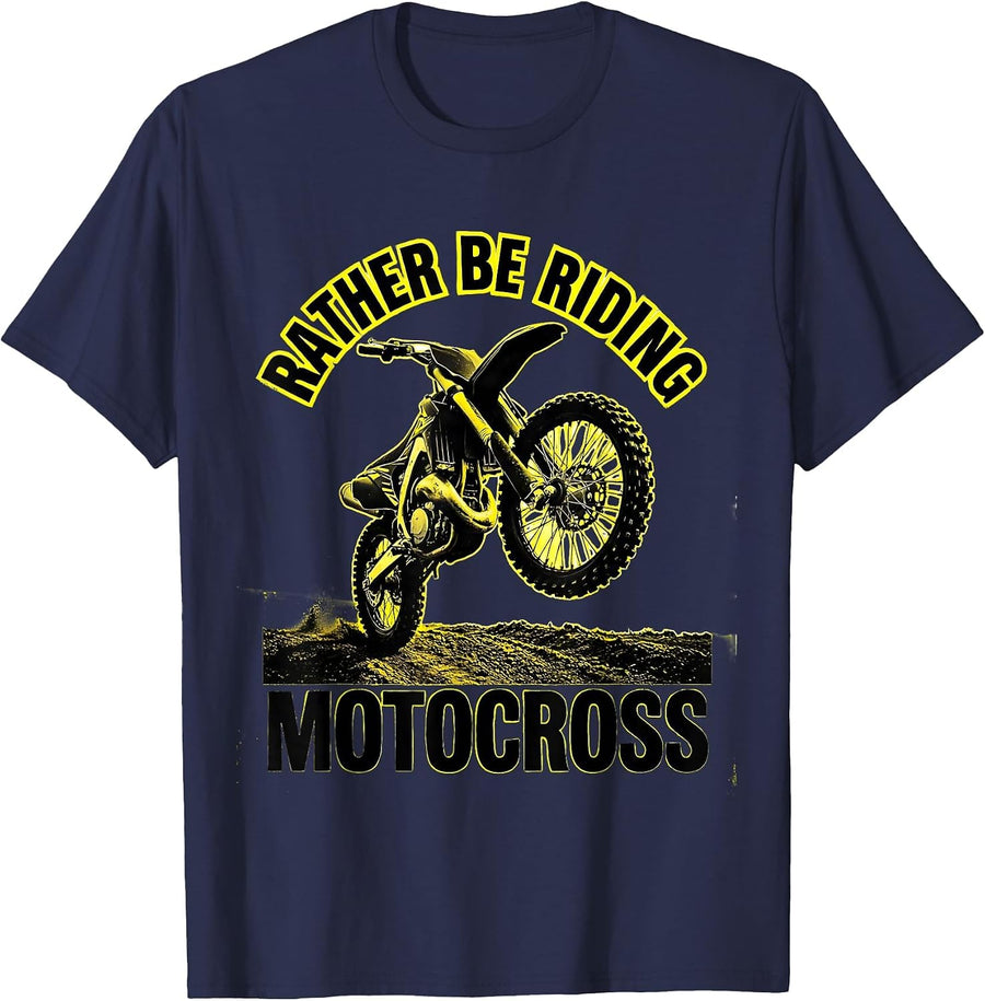 Rather Be Riding Motocross Funny Dirt Bike Rider Motocross T-Shirt - Navy Blue