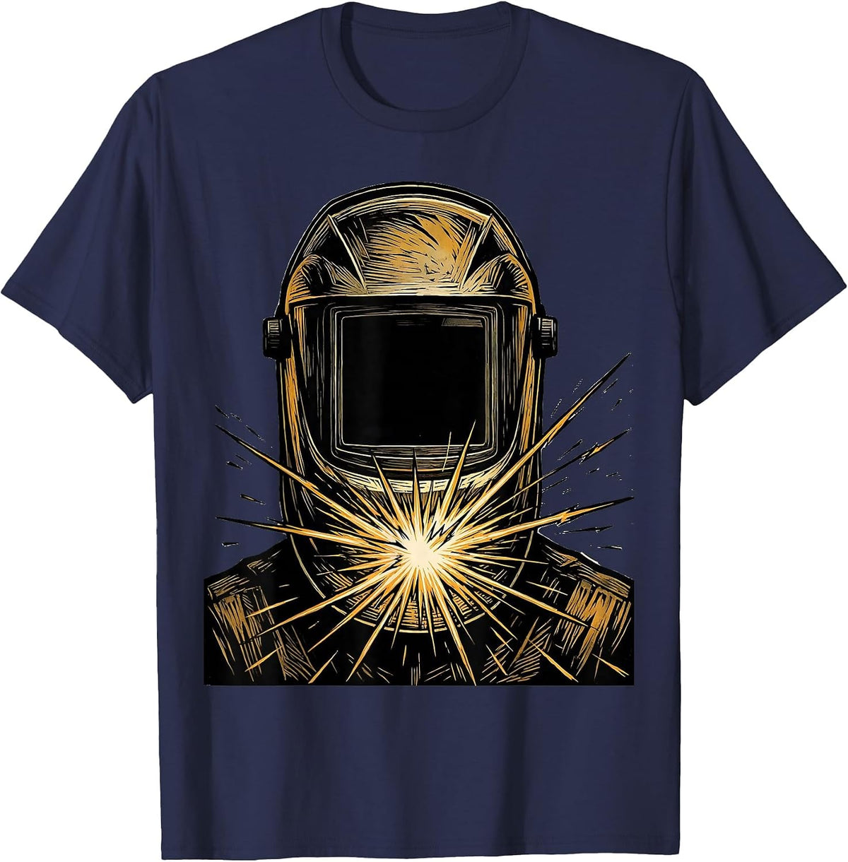 Men's Welder Masked Face Arc Flash Graphic Tee T-Shirt - Navy Blue