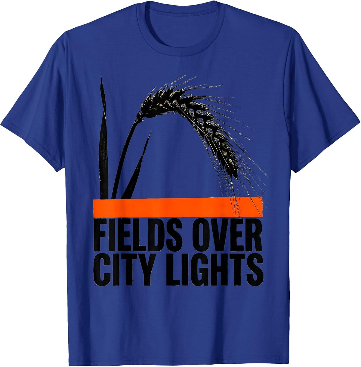 Fields Over City Lights Country Life Design T-Shirt - Royal Blue
